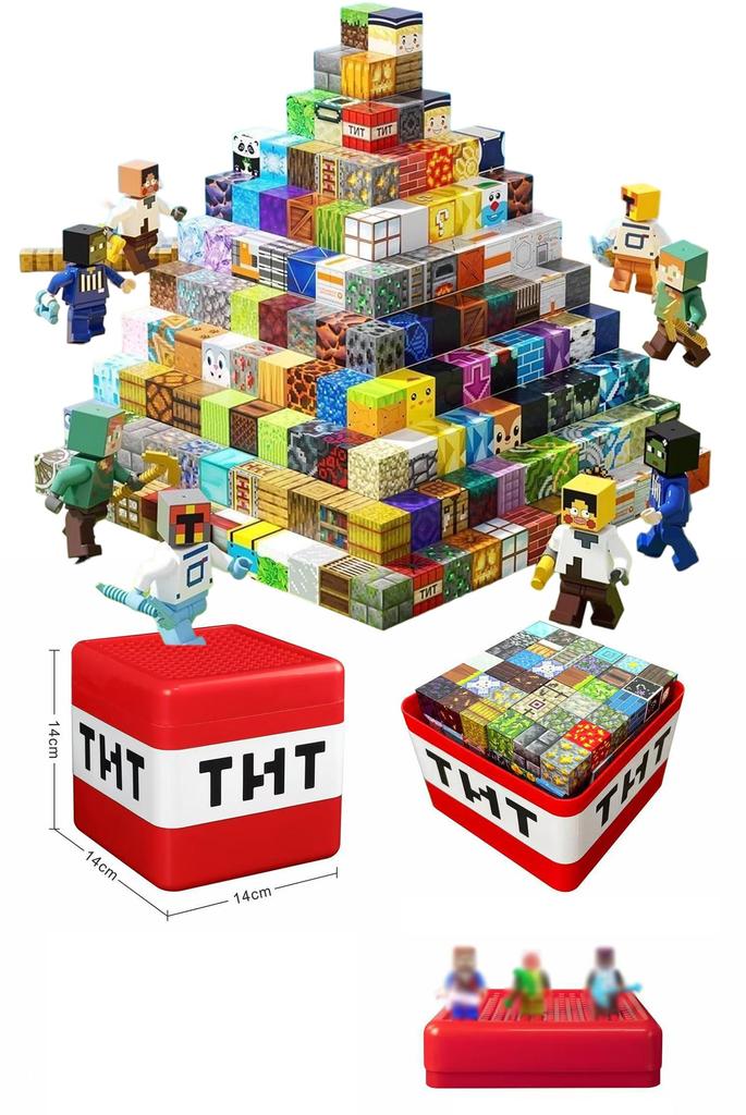 YOIKO Minecraft-Style Magnetic Block Set, Random 150 Pieces, 2cm, Magnetic Power-Up, Magnetic Blocks with Figures, DIY Magnetic Toy, Building Blocks,