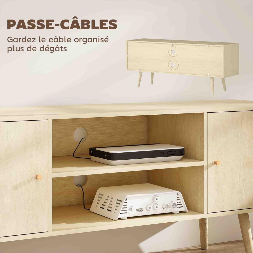 TV Stand TV Cabinet for Televisions up to 55 Inches 2 Cabinets and 2 Open Shelves 120x34x50cm Natural Wood Effect