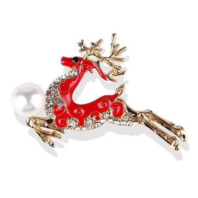 Christmas Plum Deer Pearl Brooch Enamel Drop Oil Alloy Pin Exquisite Hypoallergenic Luxury Enamel Long-lasting Color BFF Gift