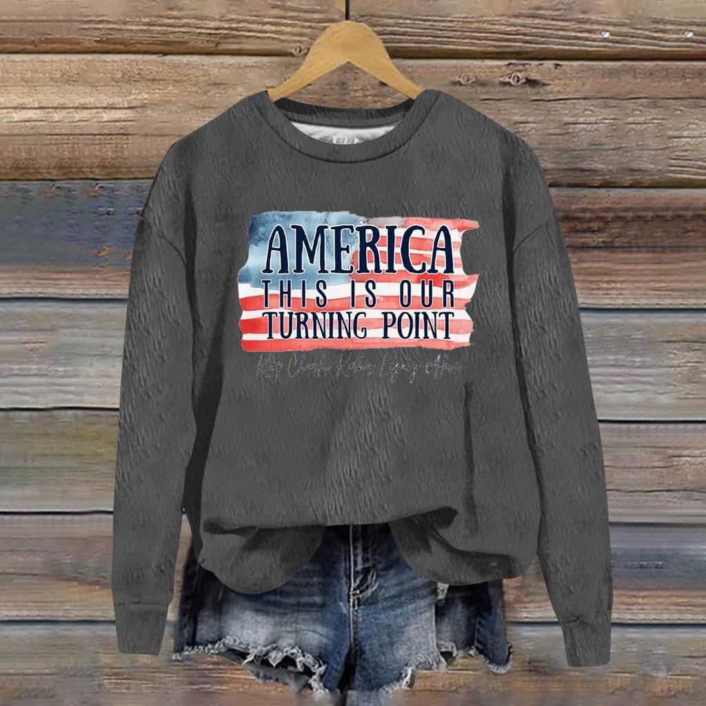 Ladies Fashion Casual Long Sleeve Printed Round Neck  Pullover Top