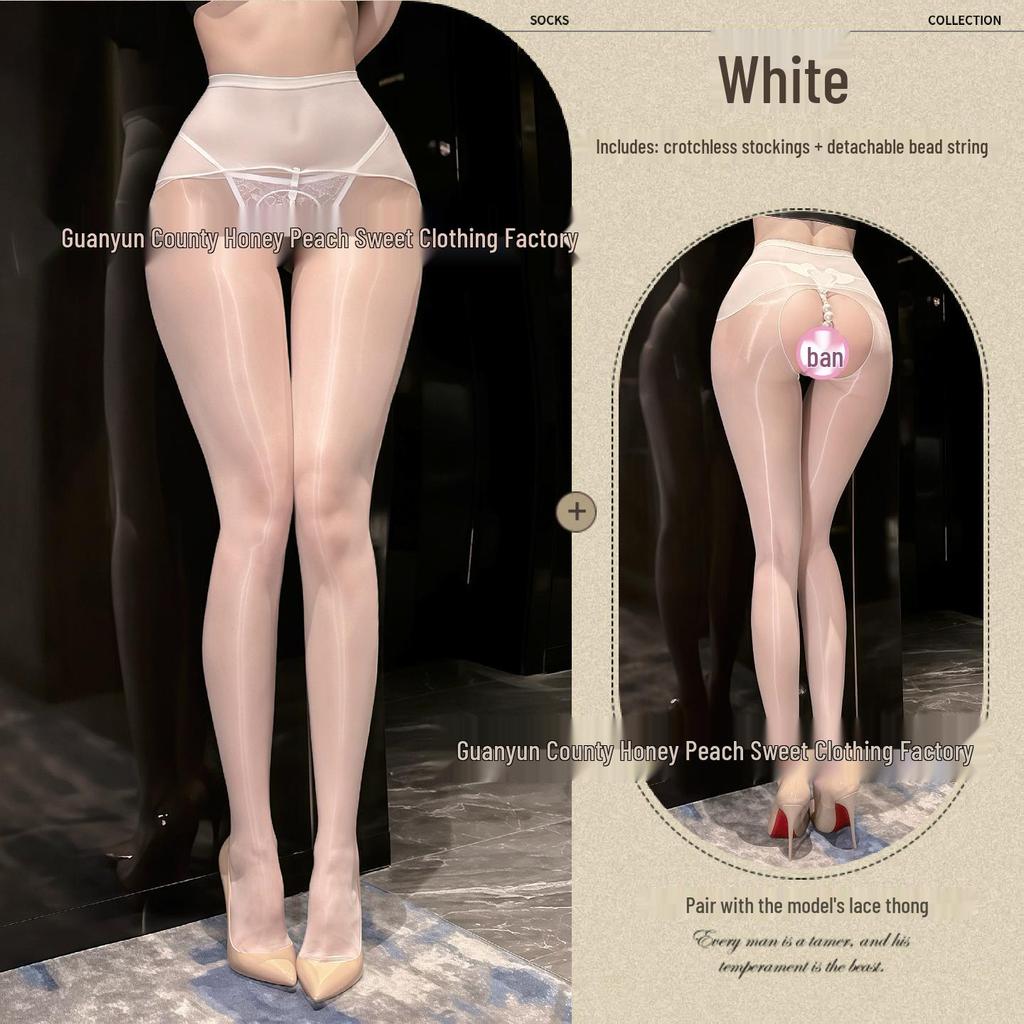 Aurora Black Open Crotch Stockings with Removable Pearl Massage Socks