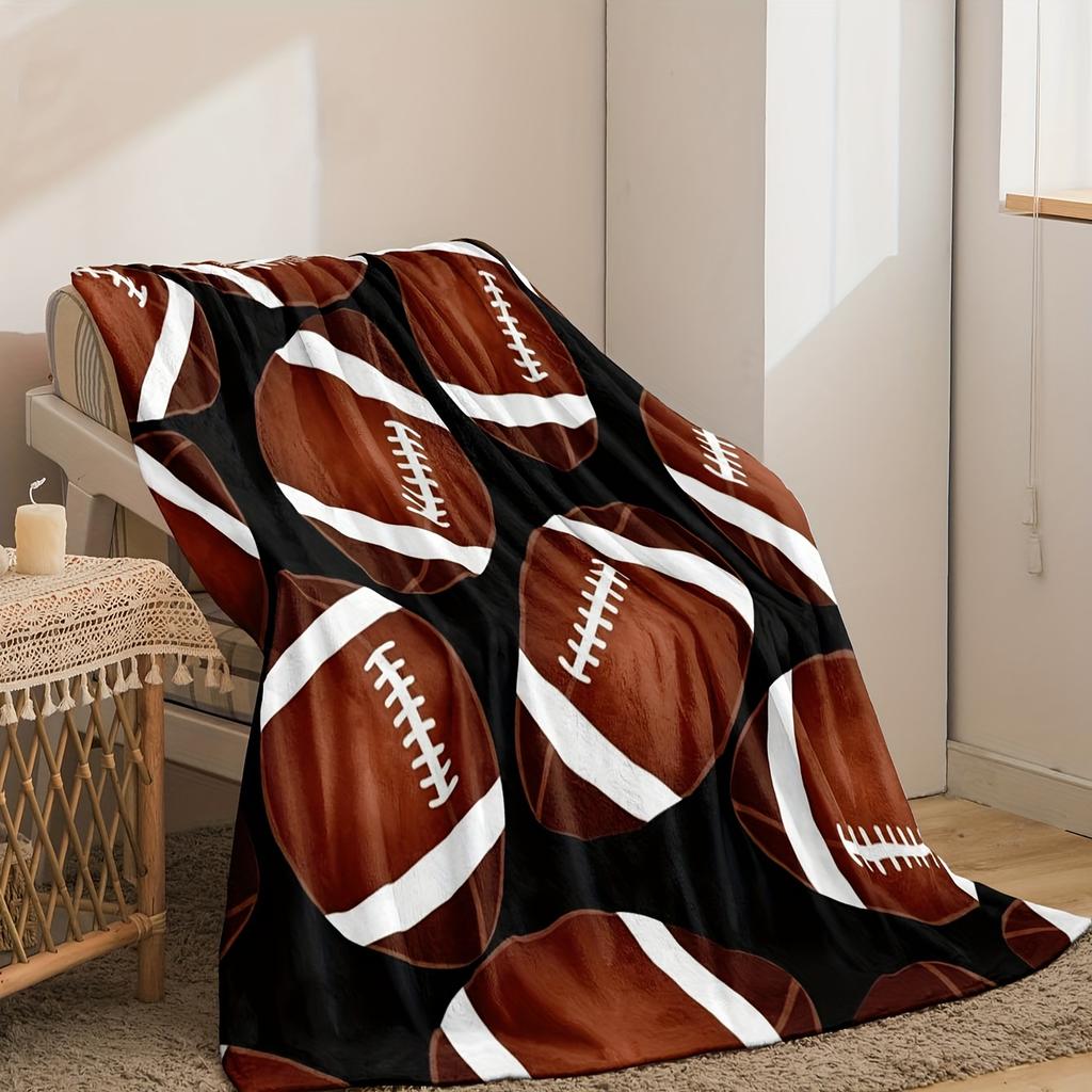 Rugby-Themed Flannel Blanket - American Football Print | Home/Travel/Sports Events | Christmas Decor & Rugby Fan Gift