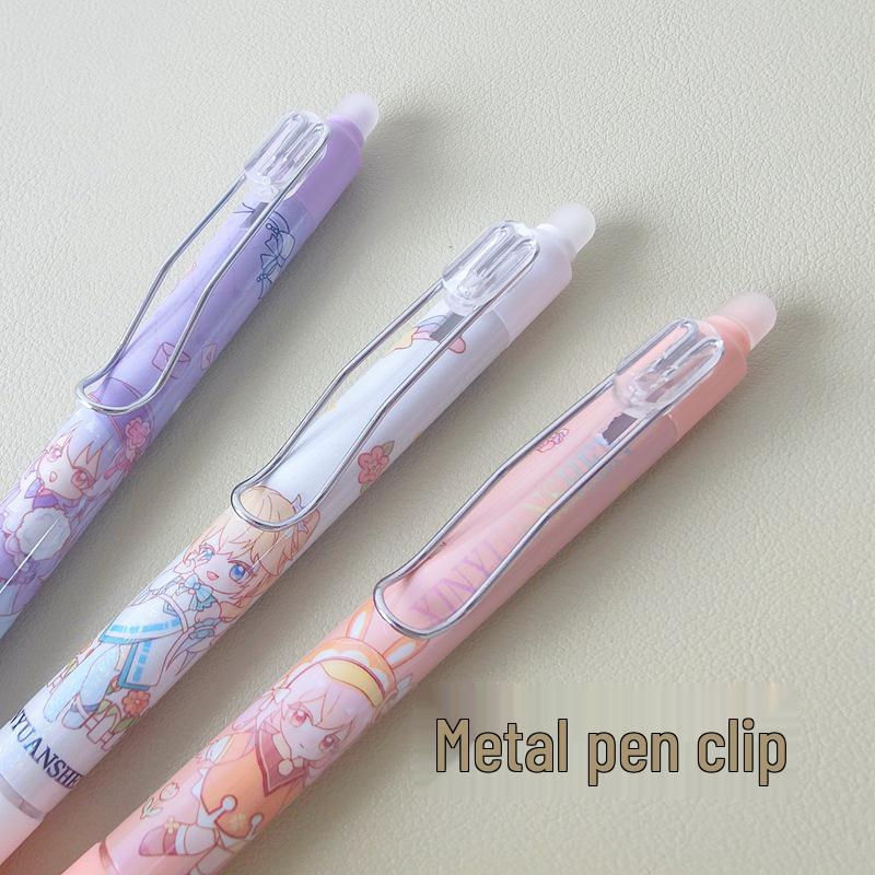 Crystal Blue Erasable Gel Pen: Metal Clip, Press-to-Erase, Triangular Grip, 0.5mm Bullet Tip for Correct Hand Posture.
