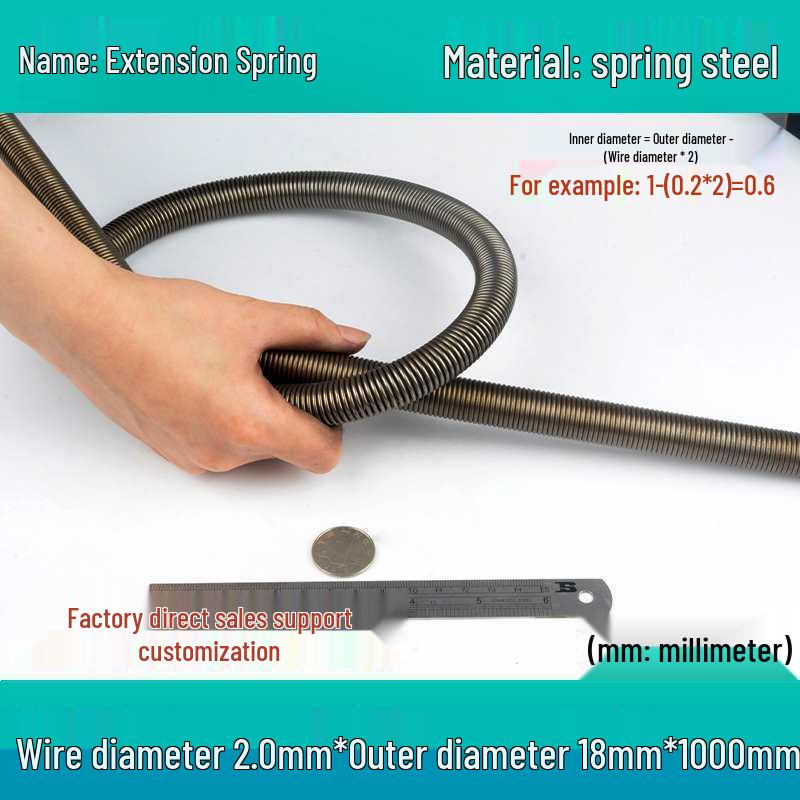 1m Spring Coil Extension with Hook - Strong Tensile Force, Thin Soft Sheath, for Tarpaulins & Sliding Doors