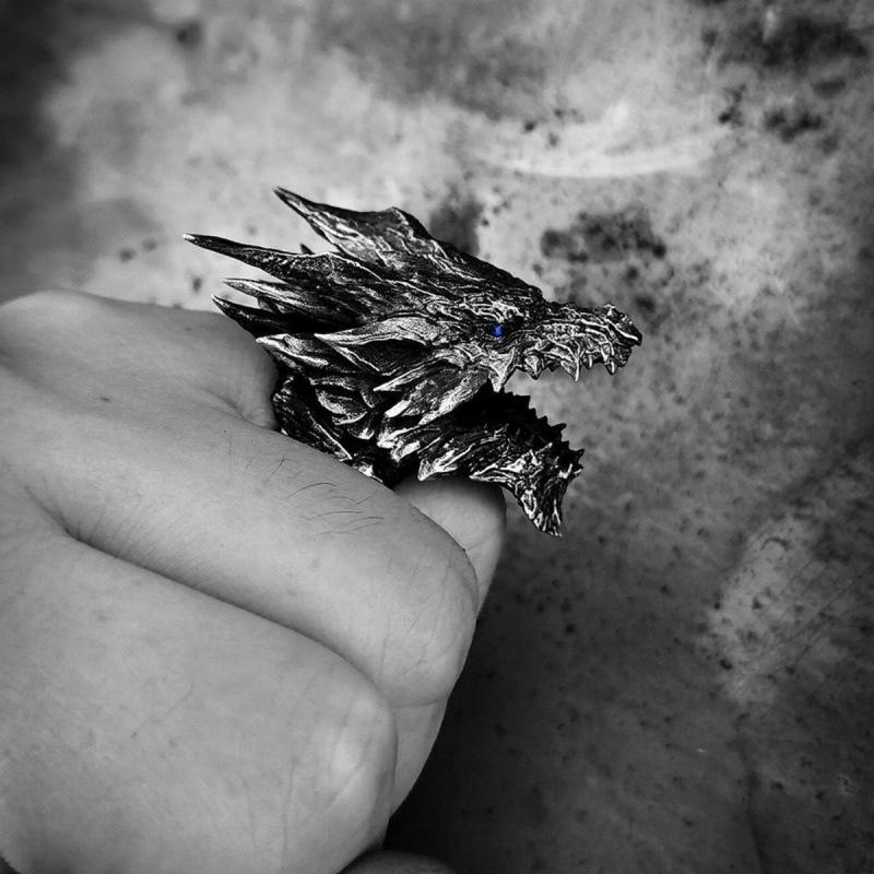 Vintage Steel Dragon Open Ring Men's Punk Domineering Finger Trigger Jewelry