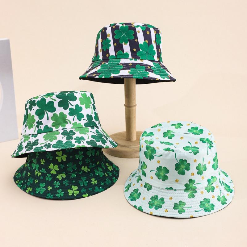 Fisherman's hat Children wear double-sided printing, simple, fresh, green, fashionable and versatile to show the face, young students, sunshade basi