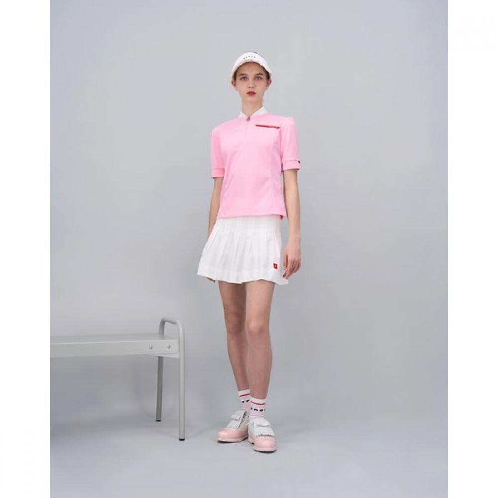 ONOFF Women Half Zip Puff Sleeve T shirT Of9013la Pink