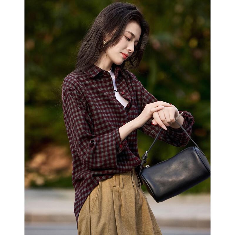 Demana Retro Plaid Lapel Shirt for Women