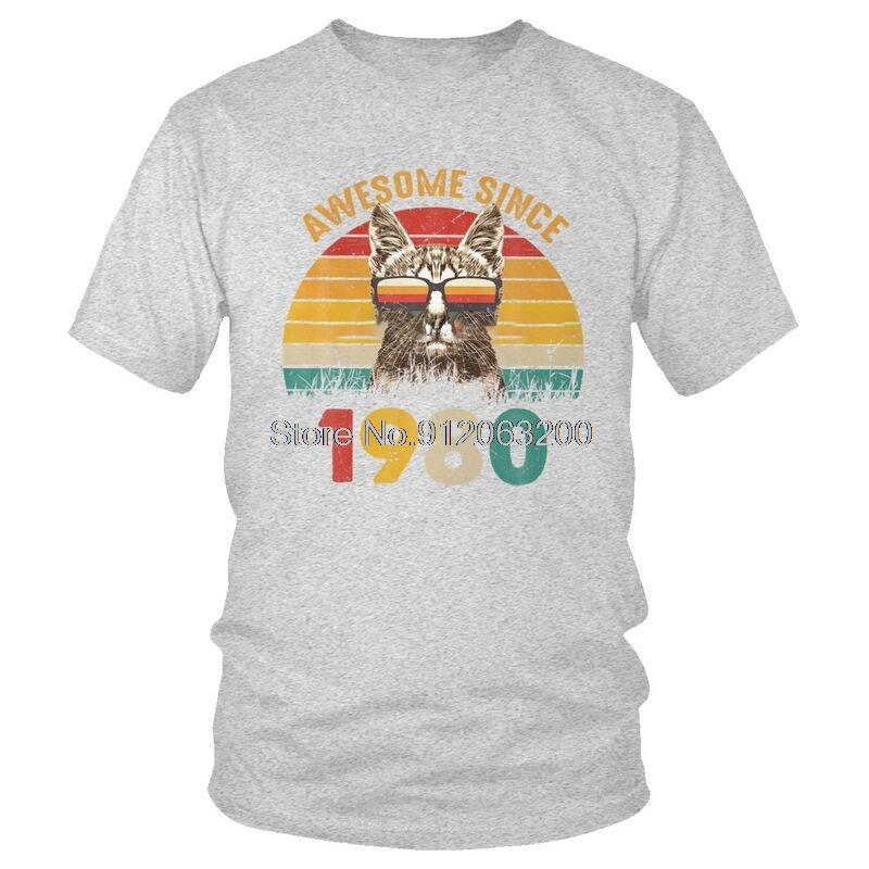 Awesome Funny Since 1980 T Shirts Unisex Short Sleeve Cotton Tshirt Vintage 41th Birthday Gift Cat Lover Tee Tops Fashion Tshirts