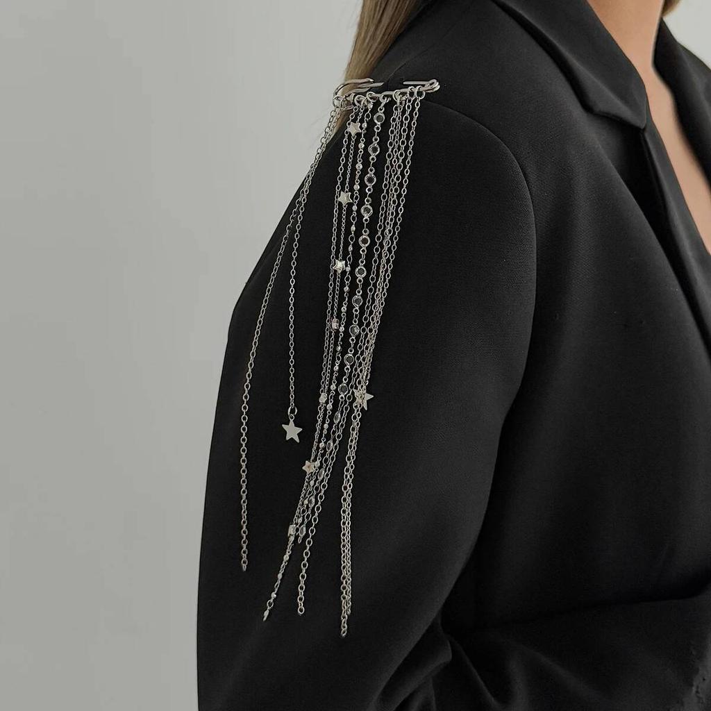 Salircon Punk Creative Metal Pentagram Beads Tassel Brooch for Women 2026 New Fashion Suit Collar Pins Clip Party Jewelry Gifts