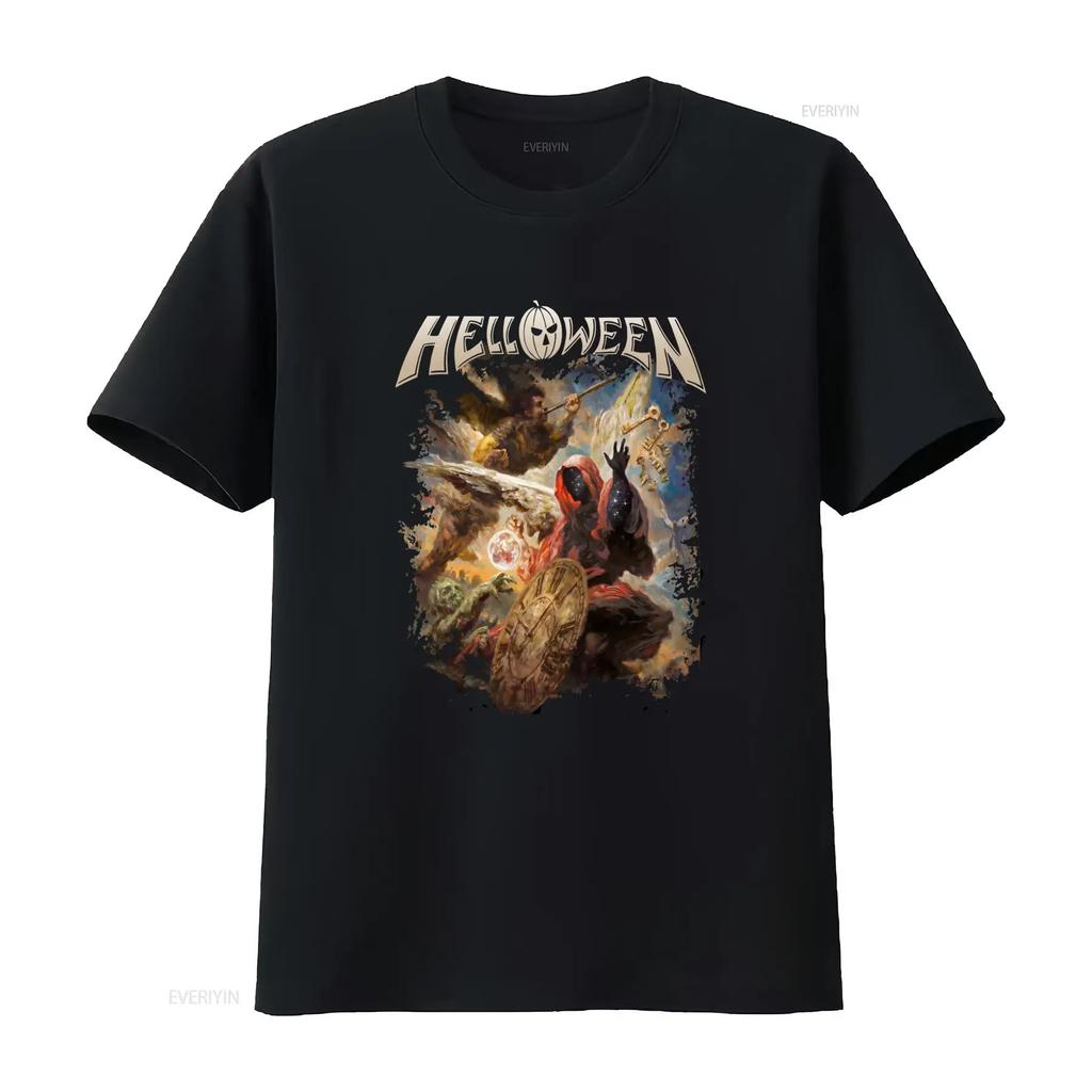 Helloween Album Cover Print Black T Shirt New Official Design for vintage Washed graphic Stylish Versatile Stretched fashion