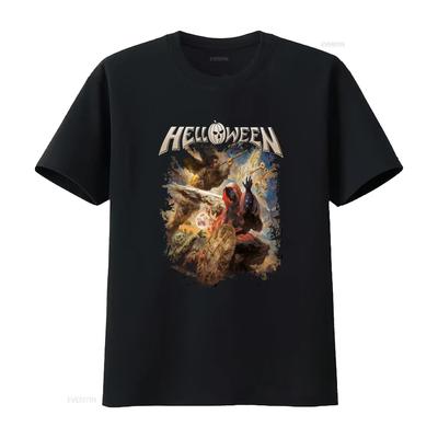 Helloween Album Cover Print Black T Shirt New Official Design for Vintage Washed Graphic Stylish Versatile Stretched Fashion