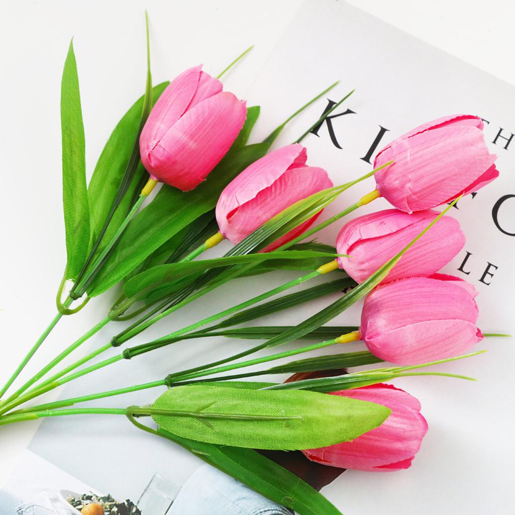 Artificial Flower Bouquet with Stem Vivid 6 Heads Fake Silk Flowers Arrangement for Wedding Home Kitchen Decor Dark Red