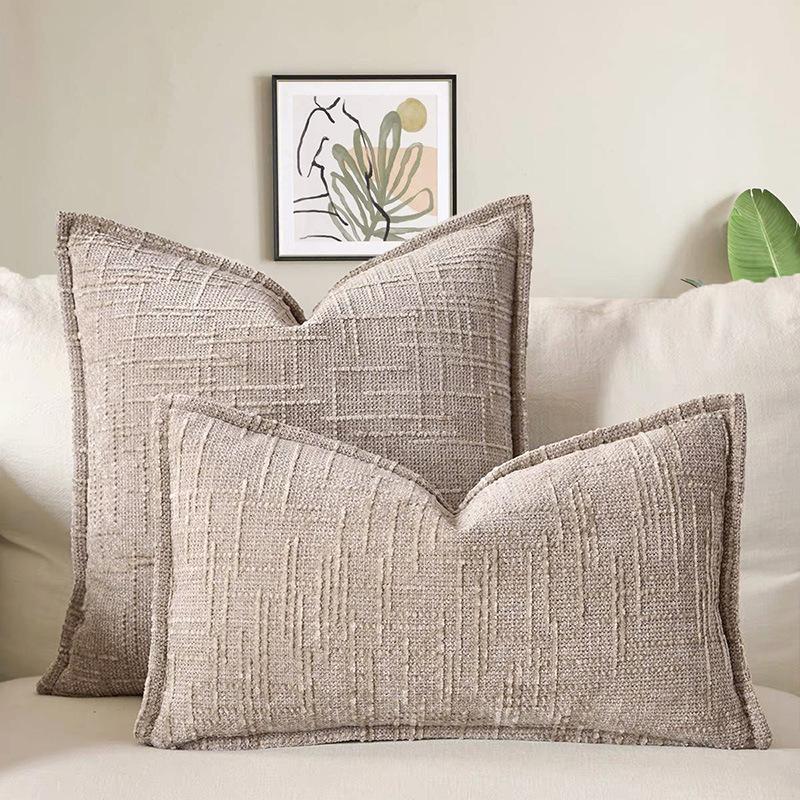Woven Thick Cushion Cover Yarn Texture Throw Pillow Covers Edge Pressed Sofa Cushion Covers for Home Bedroom Living Room Decor