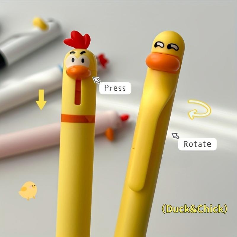 4 Stück Enten- und Hühner-Kreativ-Dreh-Gelkugelschreiber, 0,5 mm Schwarze Schreibstifte, Bürobedarf, Kleine Geschenke