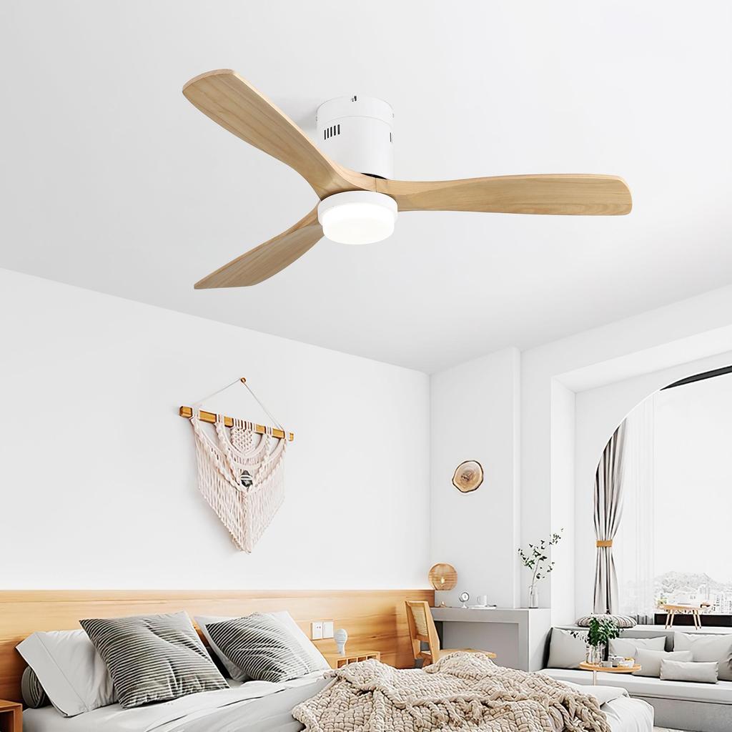 Sofucor 132cm Indoor Ceiling Fan with 3 solid wood blades, silent reversible motor, remote control, including lighting control