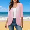 Women's Linen Cardigan With 3/4 Sleeves, Loose Fitting Hood, Shawl Jacket
