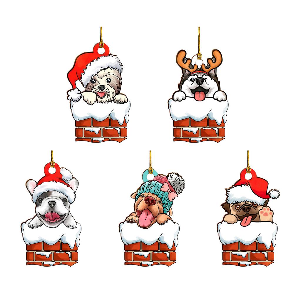 Christmas Dog Ornament Acrylic Christmas Tree Hanging Pendant Sign Statue Decorations 2023 New Year Gift Party Supplies