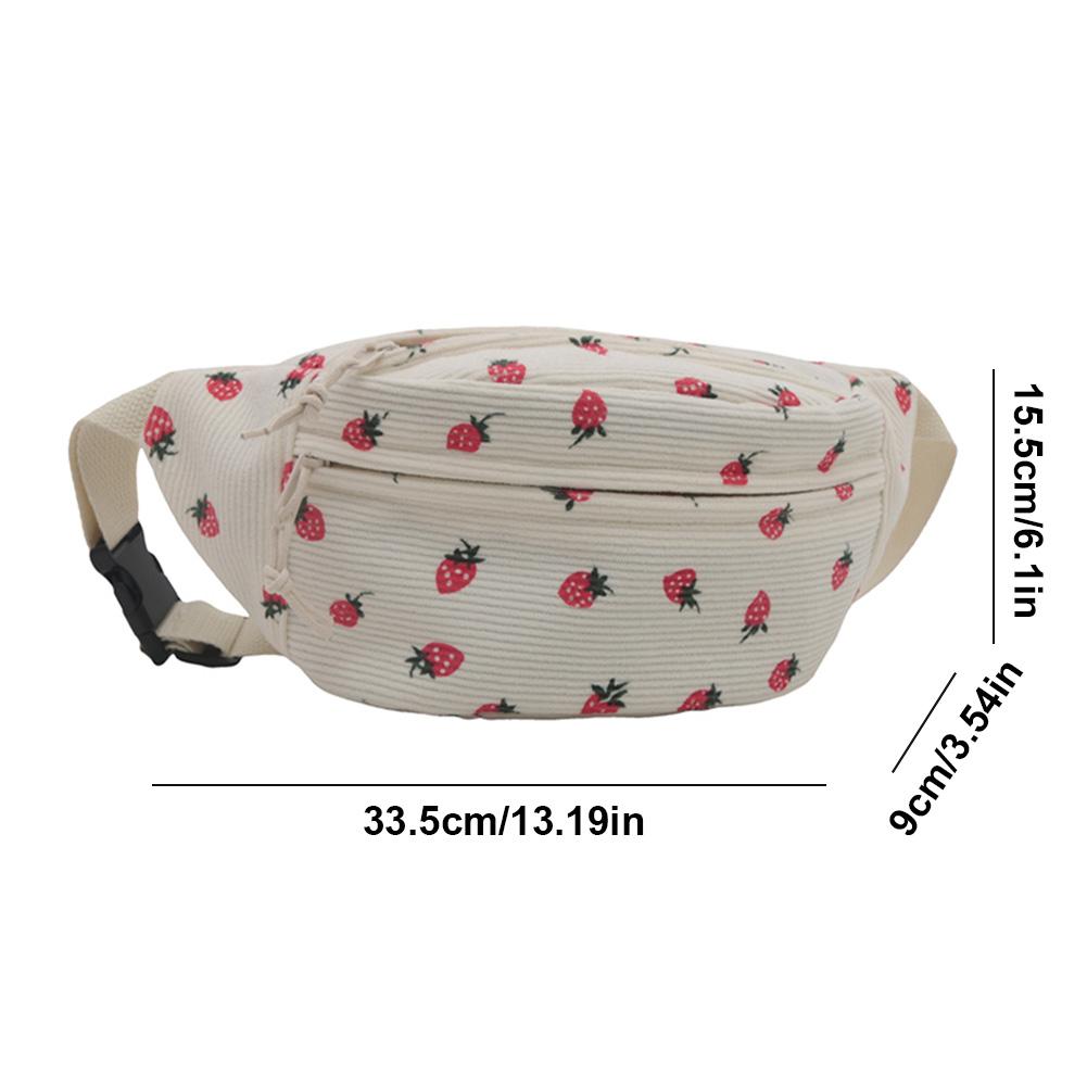Chest Bag for Women with Strawberry Print Crossbody Bag Corduroy Cute Waist Bag Adjustable Strap Sling Bag for Sports Travel