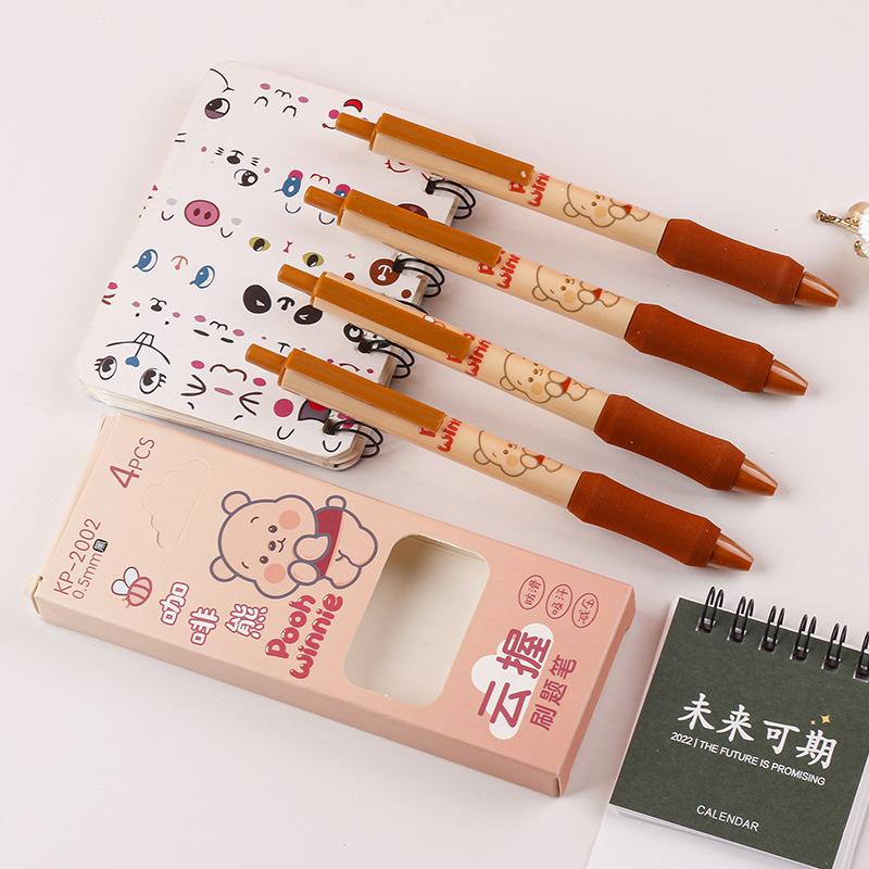 4Pcs Cartoon Capybara Panda Erasable Pressing Gel Pen Quick Drying Ballpoint Pen Fashion Signature Pen Writing Tools