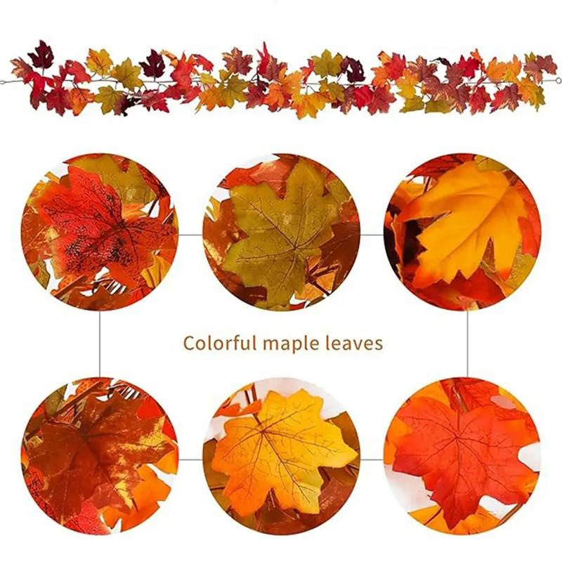A96I-Thanksgiving Garlands 2PCS Artificial Fall Garland Maple Leaves 5.8Ft Decorative Autumn Garland For Fireplace Door Frame