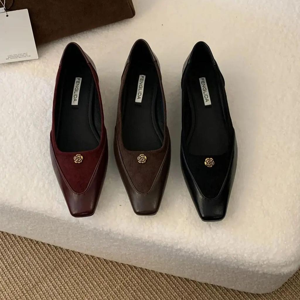 Fashion Retro Comfort Ballet Shoes Female Casual Daily Low Heel Loafers Luxury  Gold Metal Buckle Decoration Elegant Dress Party Pumps