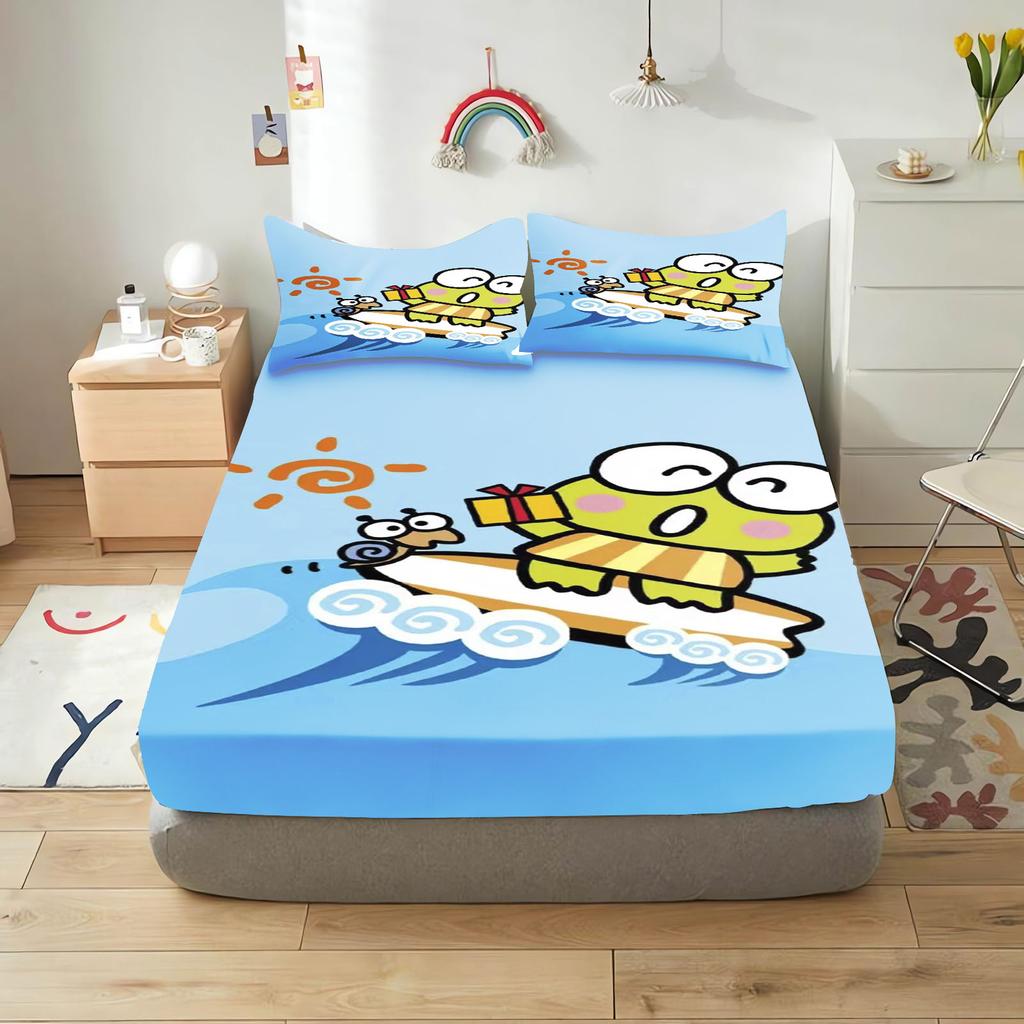 Kerokero Fitted Sheet Children  Polyester Coverage Sheets Cartoon Cover Elastic Cute Digital Printing Bedding Teenager