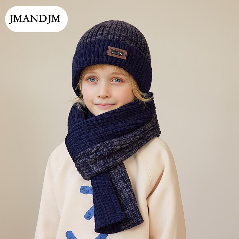Children's Hat Scarf Gloves Three-piece Winter Boys Outdoor Warm Fleece Knitted Wool Hat