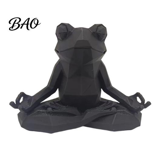 Frog Figurine Yoga Sculpture, 3D Printed Meditating Figurine, Faceted Frosted Texture Figure Sit in Meditation Statue for Desk Shelf Room Zen