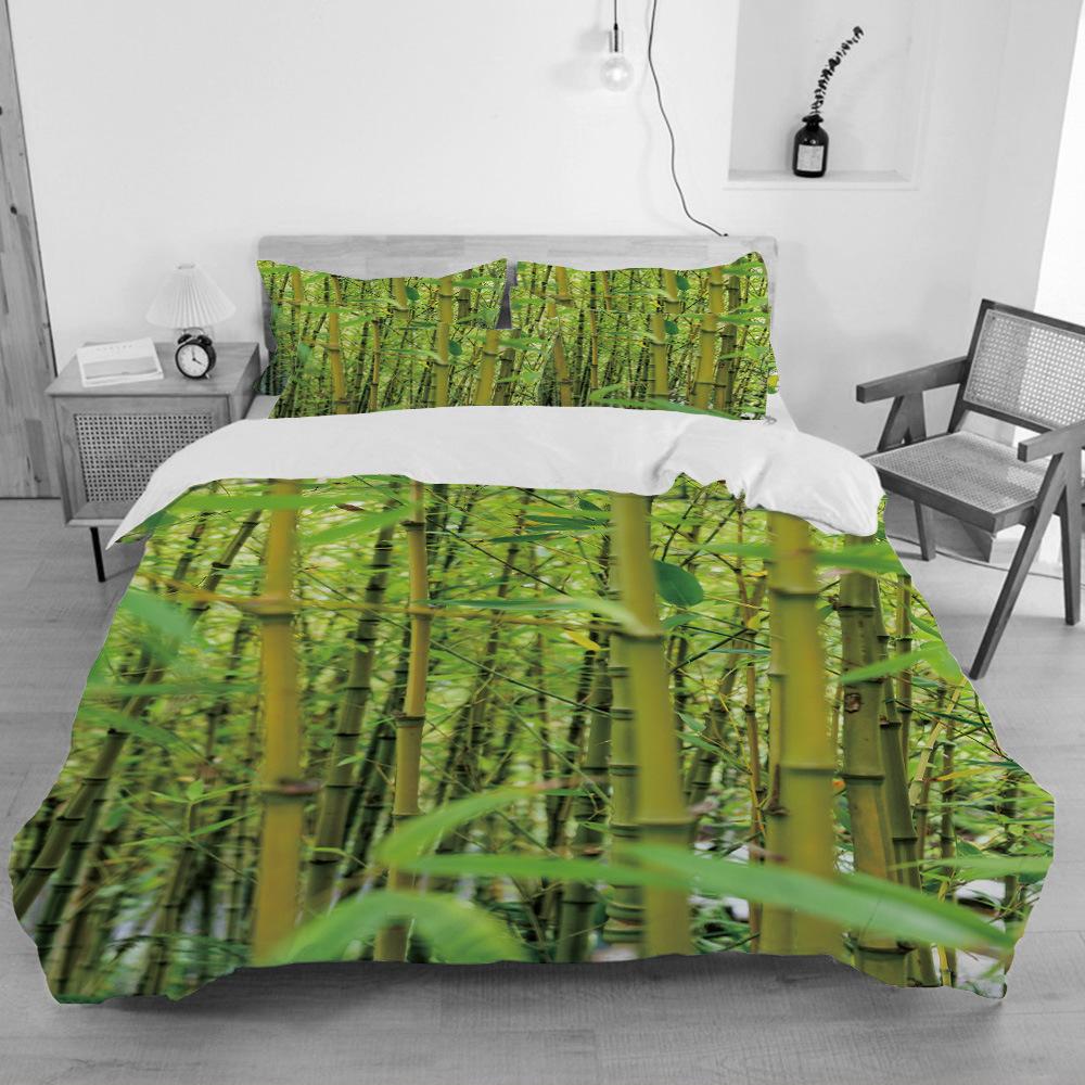 Bambus Dynetrekksett Grønn Natur Plante King Size Polyester Dynetrekk med Putetrekk for Barn Gutter Jenter Sengetøysett