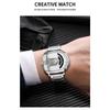Fashion Men Irregular Tonneau Shape Quartz Watch Creative Rotating Dial Stainless Steel Bracelet Wristwatch