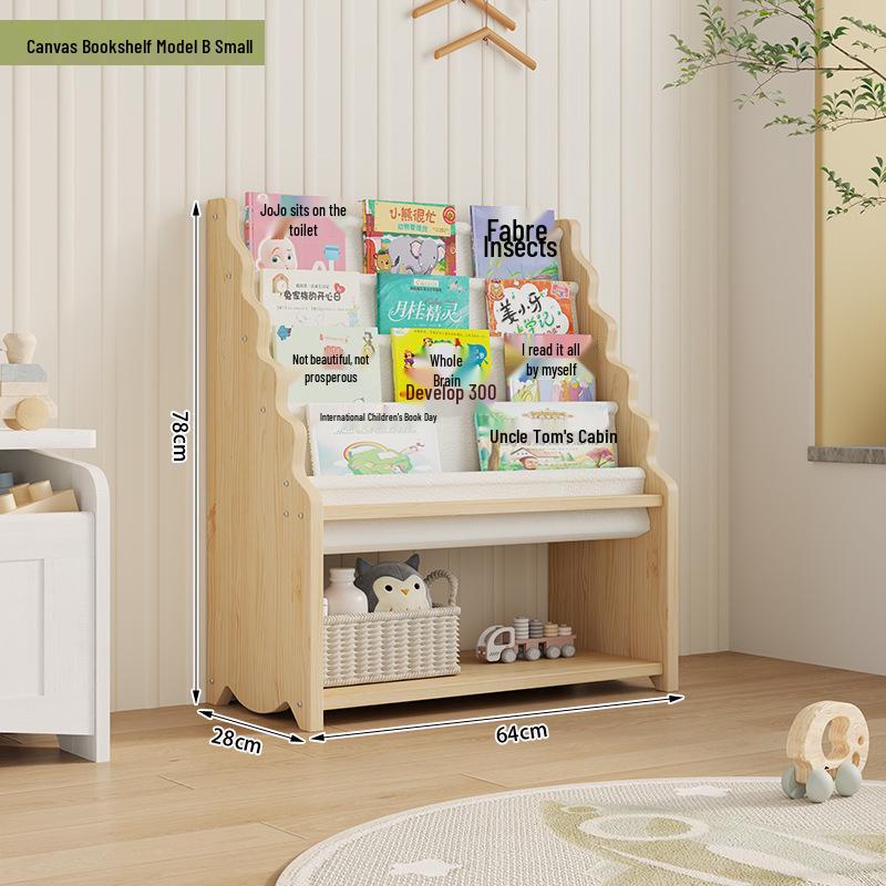 Mehrschichtiges Kinder-Bücherregal aus Massivholz mit abnehmbarem Stoff, Standregal für Kindergarten und Baby-Bücher