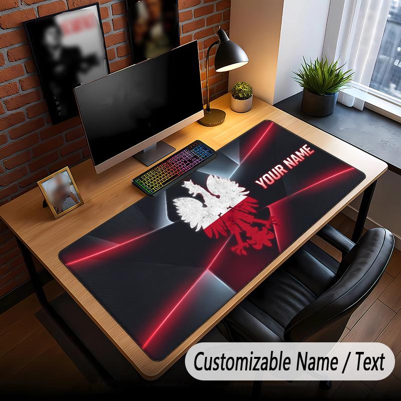 Large Mouse Pad Poland Football Print Custom Name Text Desk Mat for Office Gaming
