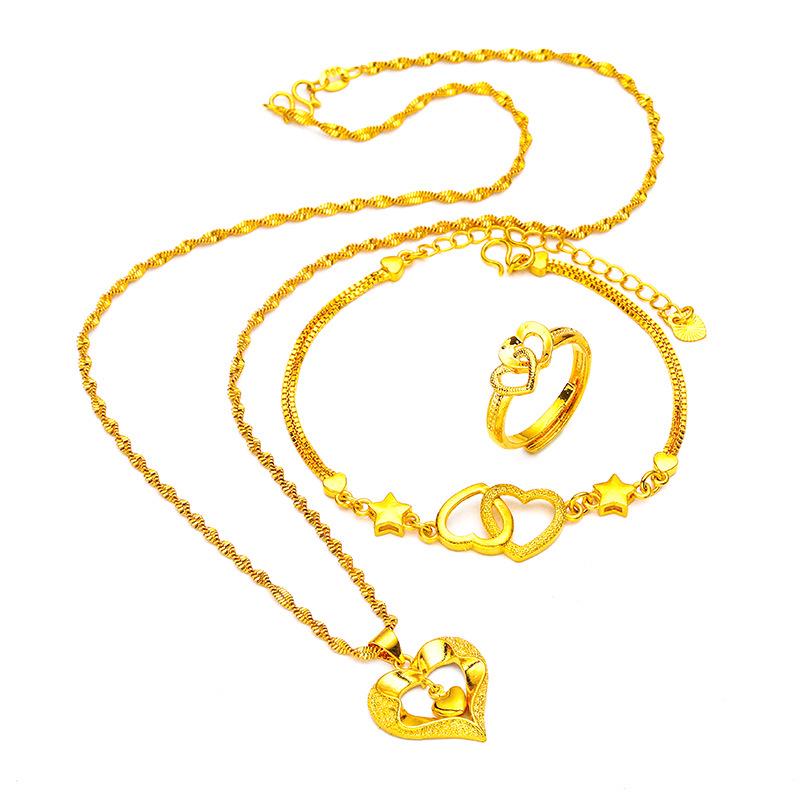 Vietnam Gold Ladies Jewelry Set: Bracelet, Necklace, and Ring.