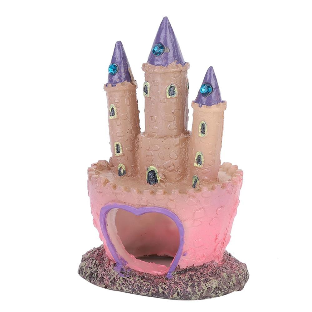 Cartoon Castle Shape Aquarium Decorations Resin Small Fish Tank Decorations Pink Fish Tanks Landscape Decoration