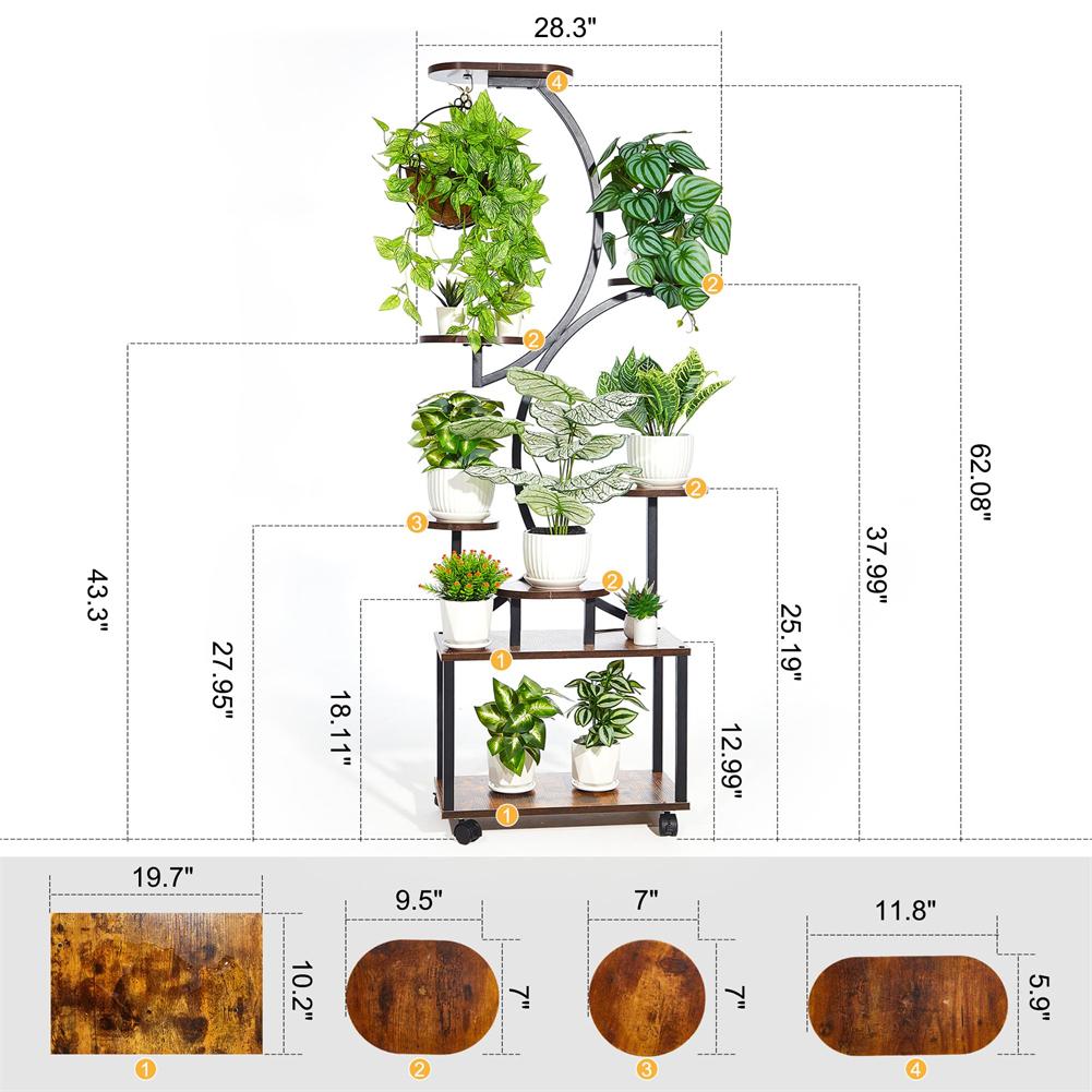 US 8 Tiered Tall Plant Stand Indoor With Grow Lights Multi-tier Planter Pot Holder Flower Stand S-Shaped Plant Rack For Balcony