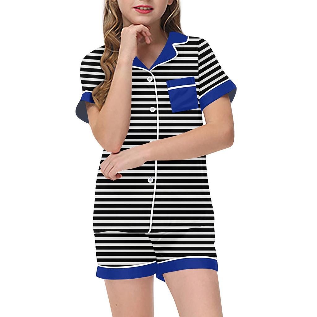 Children's Striped Pajamas Pajamas Fashion 2 Piece Shirt Shorts Set Casual Wear Set