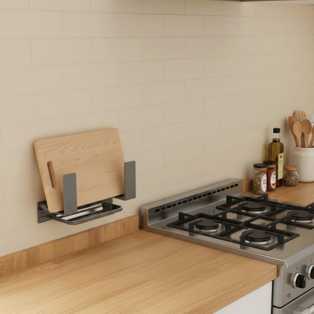 Wall Mounted Pot Lid Rack Space Saving with Drain Tray Kitchen Storage Rack No-Drill Sturdy Pot Cover Organizer Kitchen Storage