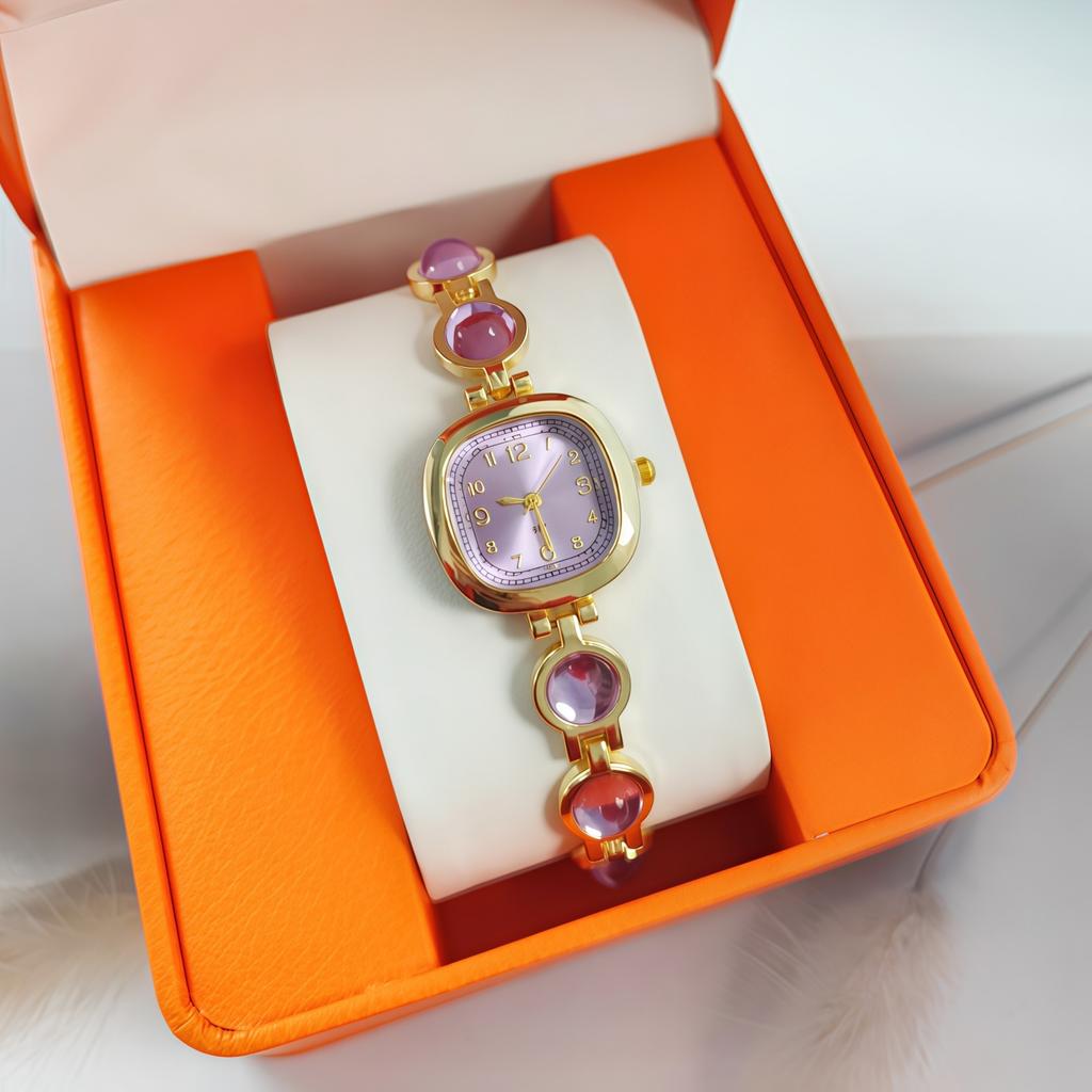 Ladies' Gemstone Set, Quartz Watch, Round Digital Light Luxury Carat Diamond-encrusted Bracelet, Watch Accessory Set.
