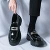 Summer Glossy Small Leather Shoes Breathable British Heightening Leather Shoes Men's Thick-soled Trend Foot-fitting Casual Loafers