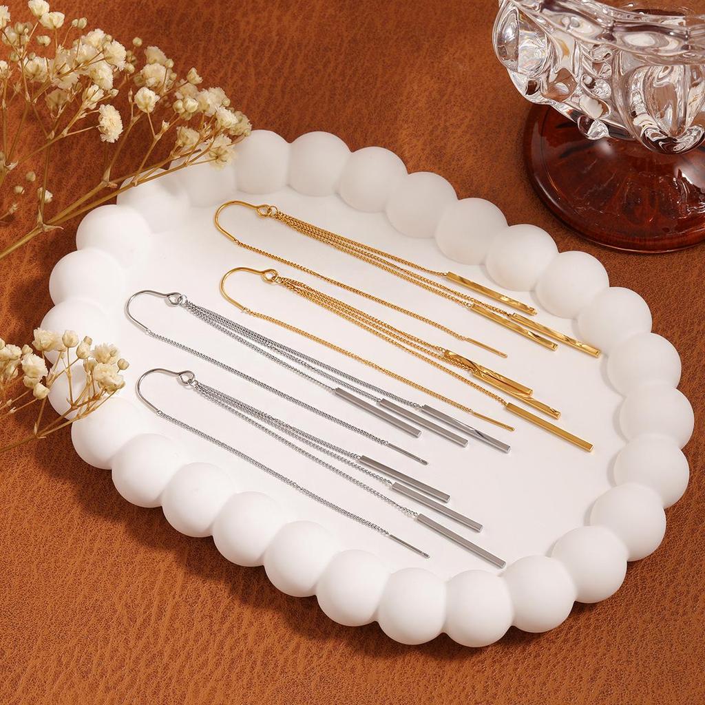 Korean Geometric Tassel Chain Titanium Steel Earrings