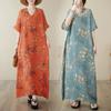 DIMANAF 2024 Plus Size Dress Women Summer V-Neck Sundress Bohemian Floral Print Loose Big Oversize Maxi Dress 9042