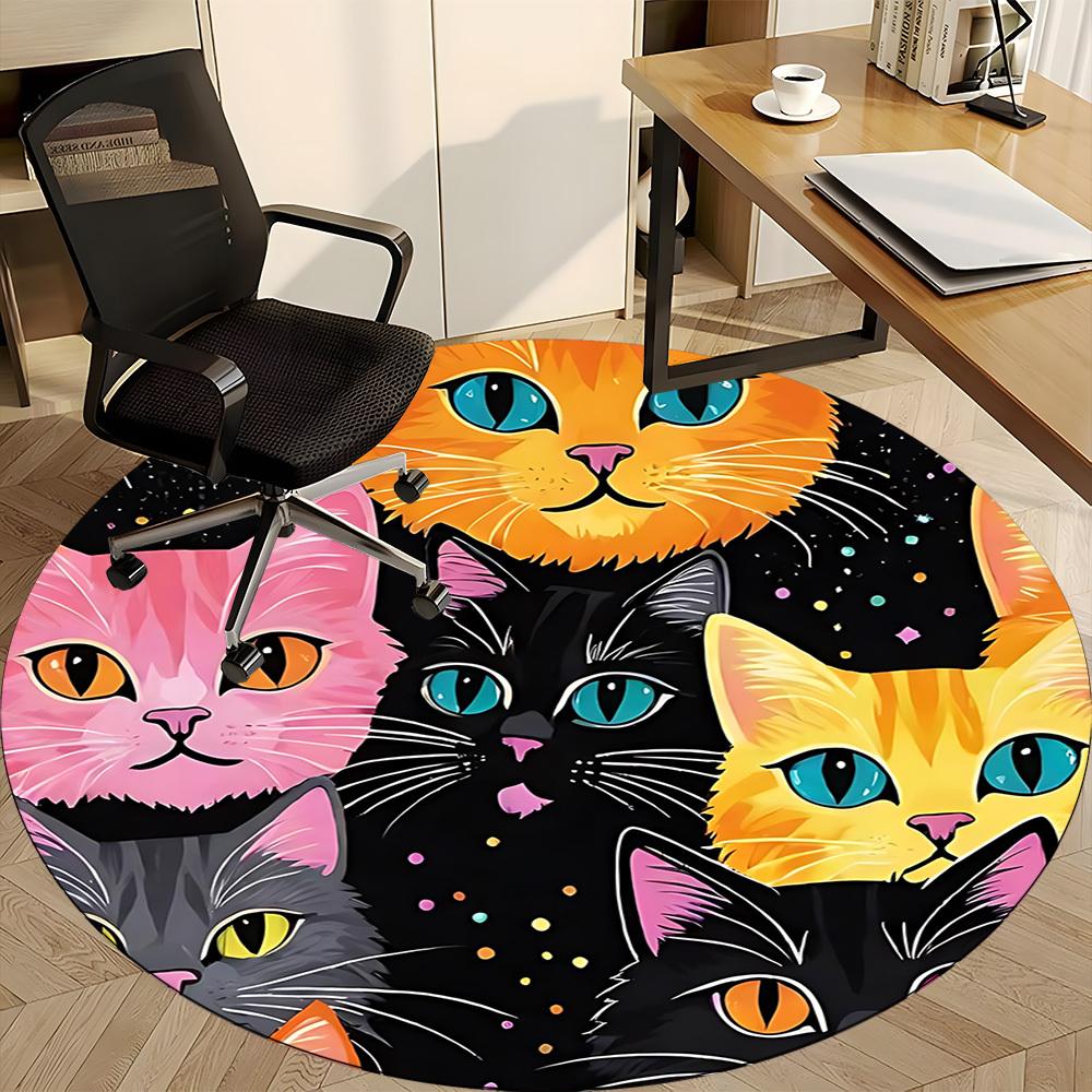 1pc Colorful Cats Carpet for Office Non-Slip, Round Carpet, Soft & Comfortable, Carpet for Office, Lightweight Round Floor Mat Yy251226068