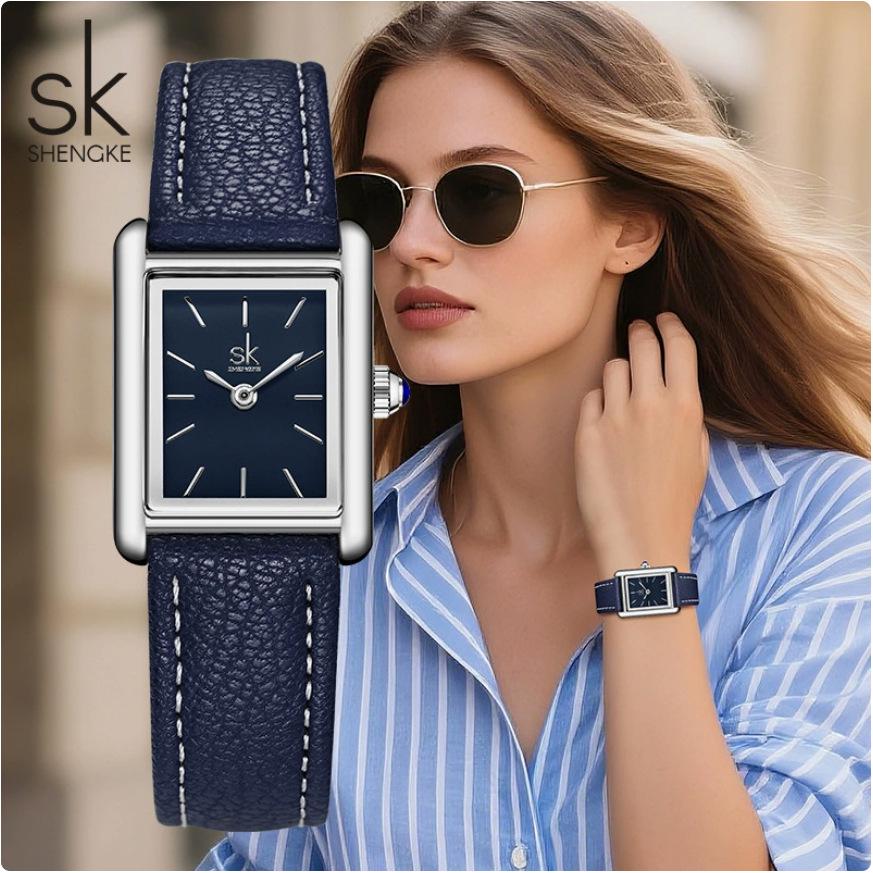 Women's Square Quartz Watch with Genuine Leather Strap – Simple, Fashionable & High-End Feel