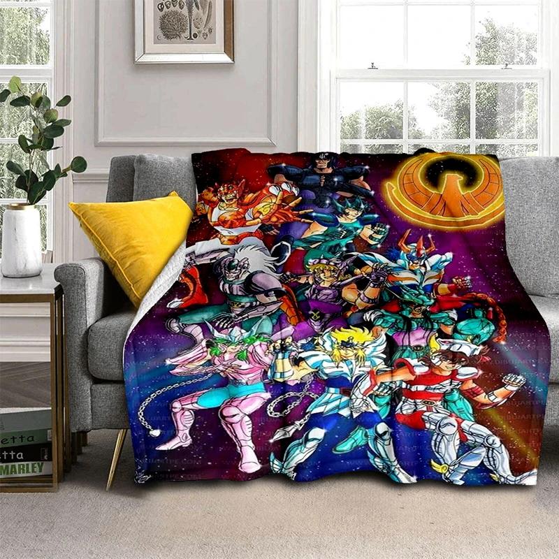 Anime Saint Seiya Glod Pattern Throws Blanket for Baby Hiking Picnic Bed Super Soft Cute Kawaii Flannel Blanket Birthday Gift