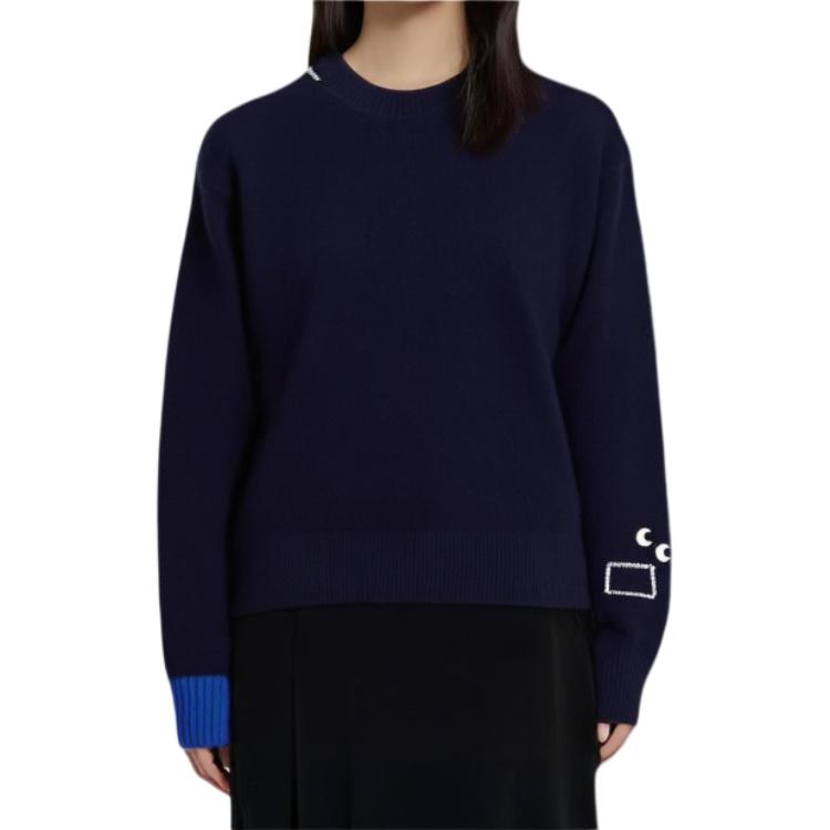 Uniqlo × Anya Hindmarch Collaboration FW23 Premium Lambswool Crewneck Sweater Women sweater Navy-Blue 468868-69