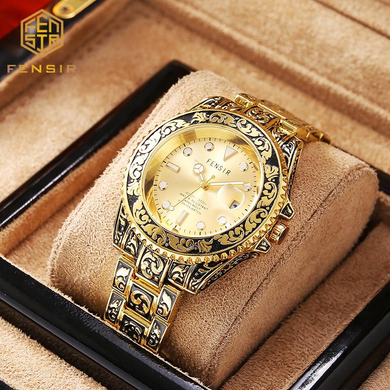 Casual and Fashionable Men Watch Retro Carved Business Quartz Watches Light Luxury Clocks Gifts Watches for Man