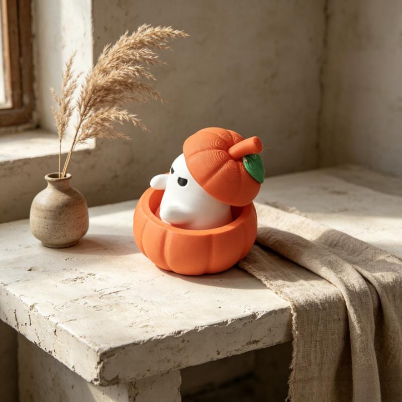 3D Printed Halloween Pumpkin Ghost Funny Figurine Cute Mini Desktop Statue for Home Office Festival Party Decor Gift