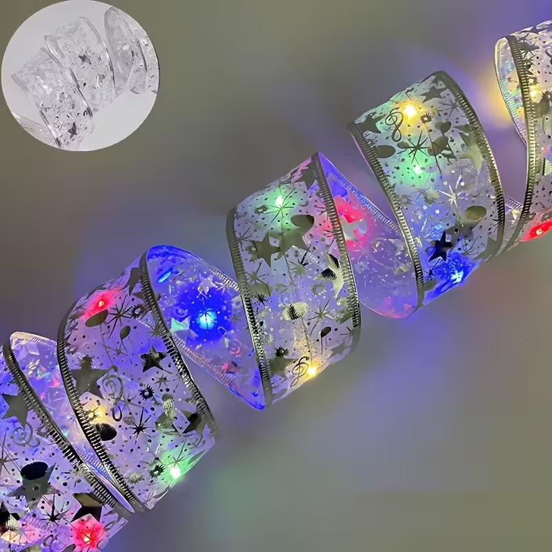 Christmas Ribbon Fairy Lights Home Decor 2025 DIY Bow String Lights Tree Ornaments Christmas Decorations New Year 2026