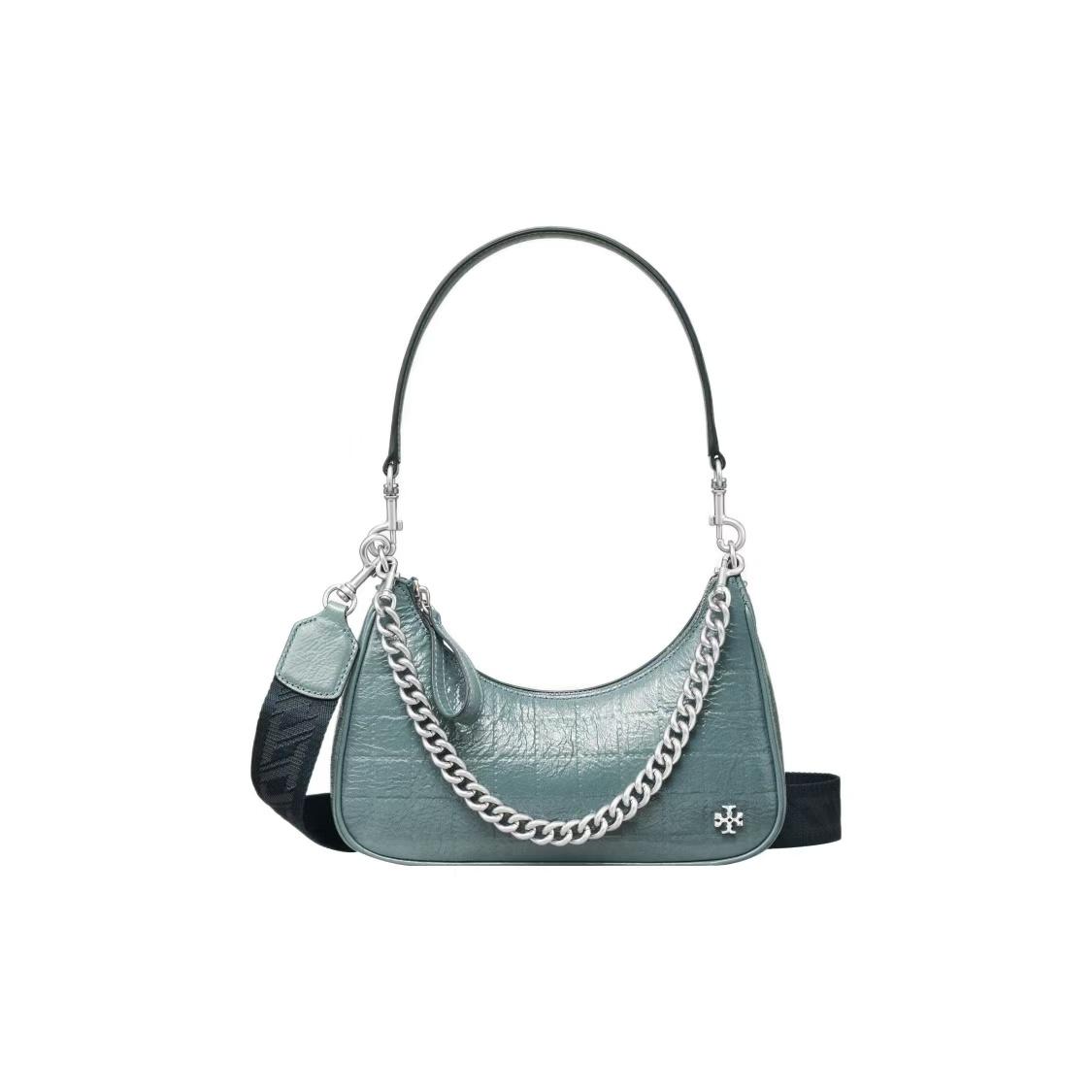 

Tory Burch Mercer Silver Chain Double Shoulder Strap Patent Leather Underarm Shoulder Bag Women Shoulder Bag Rain-Blue 134541-400 Basic Set (Bag+Dust Bag)